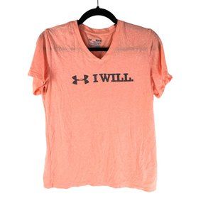 Under Armour Womens T Shirt Top I Will Loose HeatGear V Neck Orange M